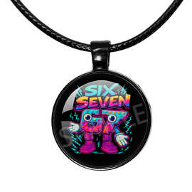 跨境新品67人物窃取脑腐圆形黑色吊坠时光宝石项链