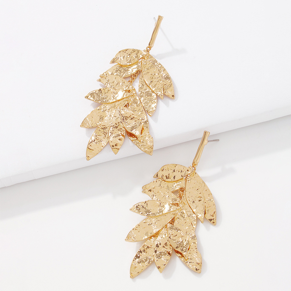 European And American Creative Fashion Earrings Multilayer Leaf Retro Earrings Metal Texture Tassel Earrings display picture 6