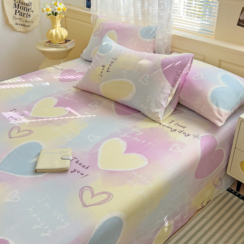 Pequeñas sábanas de algodón floral fresco, una sola pieza de 100 sábanas de algodón, dormitorio doble, traje de tres piezas para estudiantes, cuatro estaciones universales