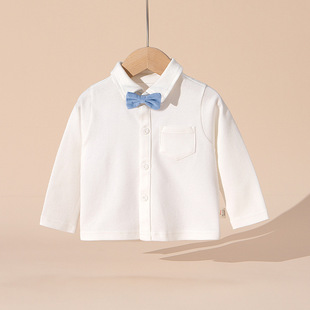 Children's white shirt small and medium boys bottoming shirt baby long sleeve casual solid color lapel bottoming shirt Primary School school uniform
