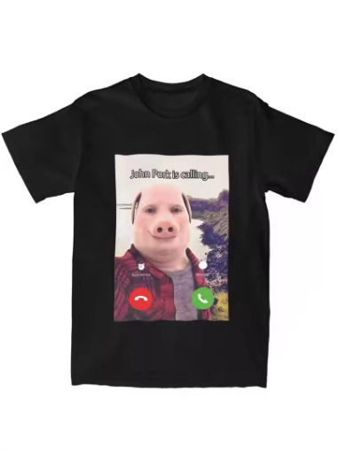 3D プリント付きブラック半袖 T シャツ by John Pors Pors Call the Phone|undefined