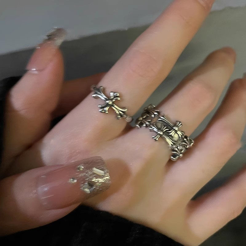 Diablo Punk Cross Open Ring Women's Vintage Old Y2K Ring Light Luxury Niche High-end Tail Ring