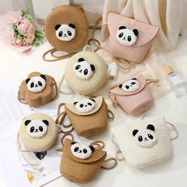 小熊猫草包编织包2025新款夏季沙滩草编包女迷你可爱手机斜挎小包