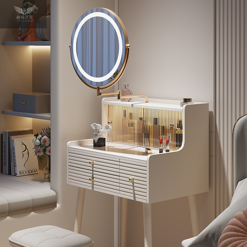 Luz y lujo minimalista estilo francés crema mini camerino de 60cm dormitorio pequeño tabla de maquillaje mini