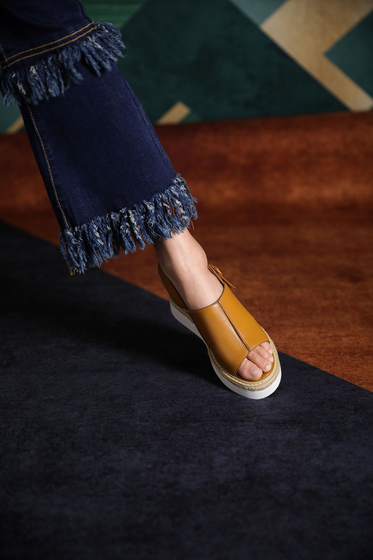 Sandal cao gót nữ hở mũi đế xuồng đan rơm phong cách châu Âu — Nâu vàng chi tiết 15