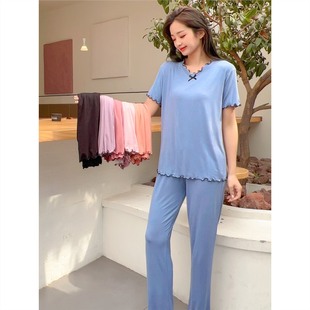 Modal Pajamas Women's Summer Thin Casual Home Suit Outfit Short Sleeve Pants Ice Silk Two-piece Set