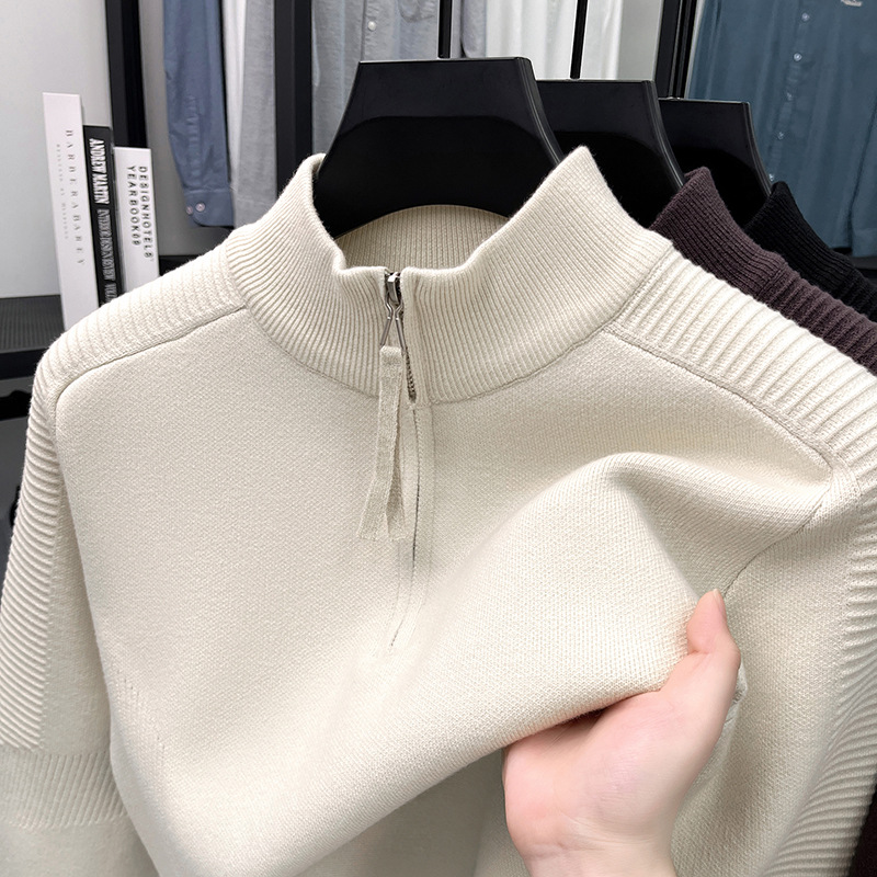 Lyocell Half Turtleneck Zipper Thickeneded Knitwear Men's 2025 Autumn and Winter High Quality Warm Base Men's Knitwear