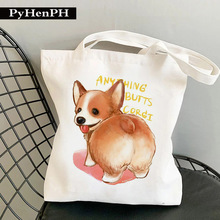 Corgi Canvas Tote Bag 卡通柯基狗狗印花大容量母婴手提帆布包袋