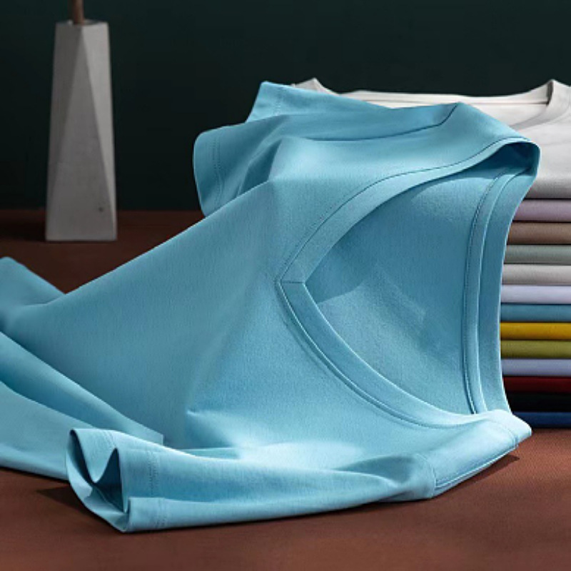 Silk summer solid color quality cotton short sleeve T-shirt with a…