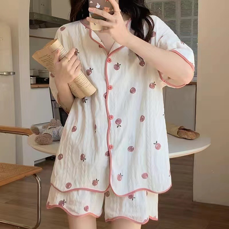 Pijamas para mujer verano lindo dibujos animados dulce traje de manga corta para mujer cárdigan suelto verano servicio a domicilio primavera y otoño