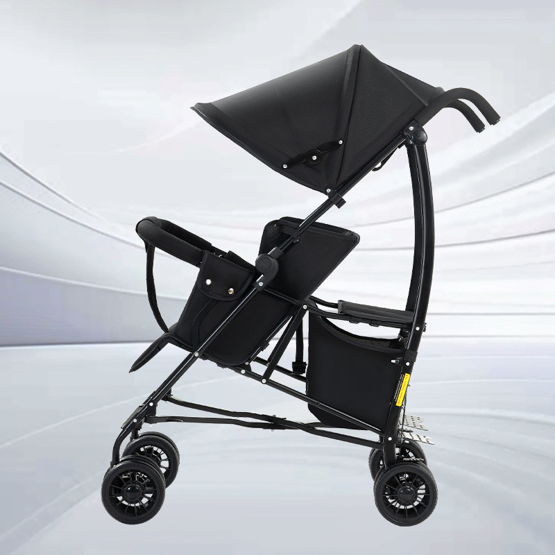 Cochecito Doble para Gemelos de Acero al Carbono, Vista Alta, Reclinable, Plegable, con Amortiguador, para Gemelos y Niños