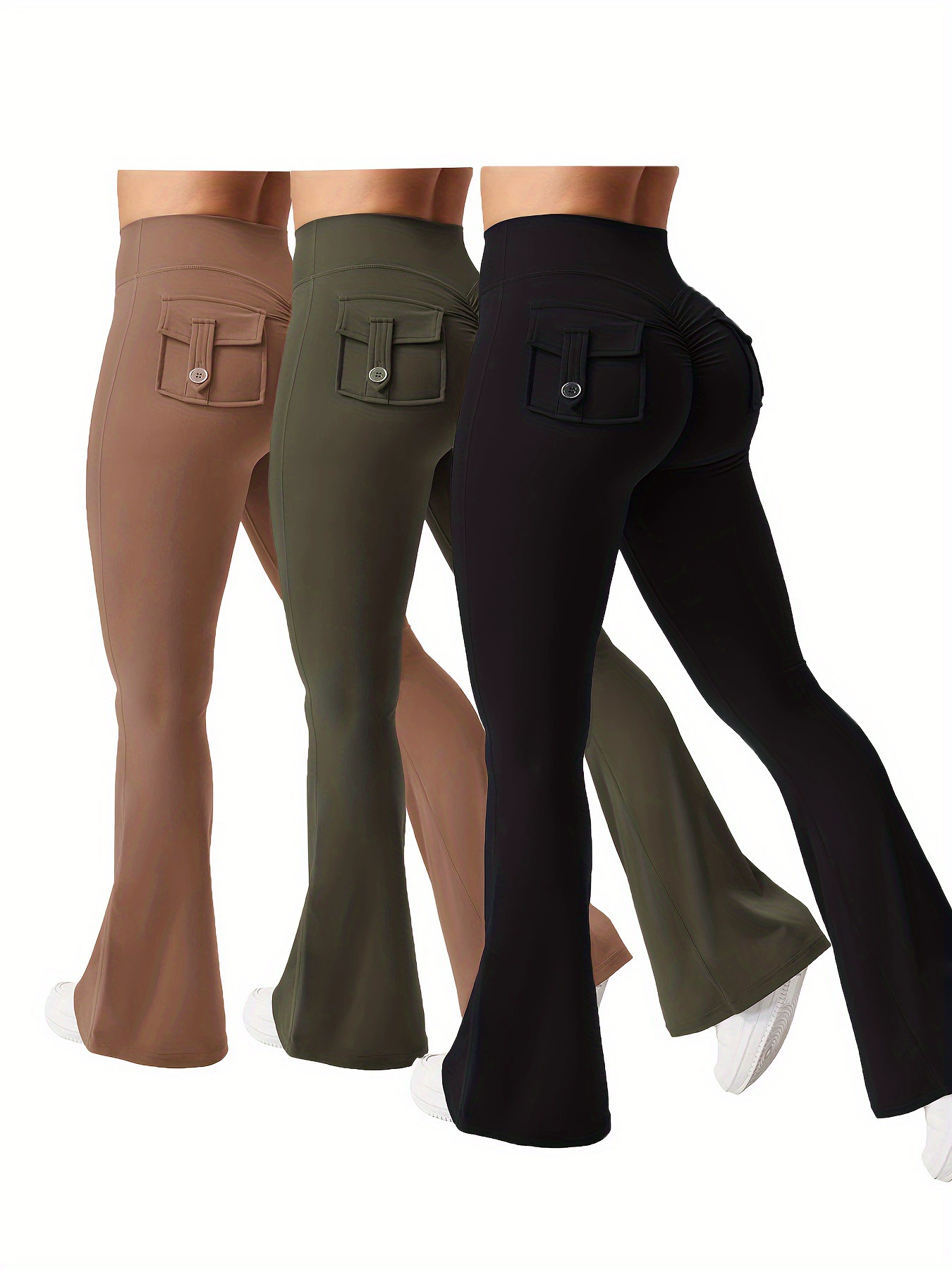 Комплект из трех предметов, новые женские повседневные маленькие штаны для йоги, тренировочные маленькие штаны, рабочая одежда с высокой талией и карманами, спортивная одежда