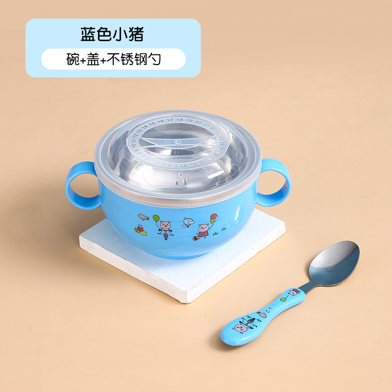 304 acero inoxidable para niños cuenco casero lindo anti-caída set de cubiertos para niños jardín de infantes cuenco con tapa