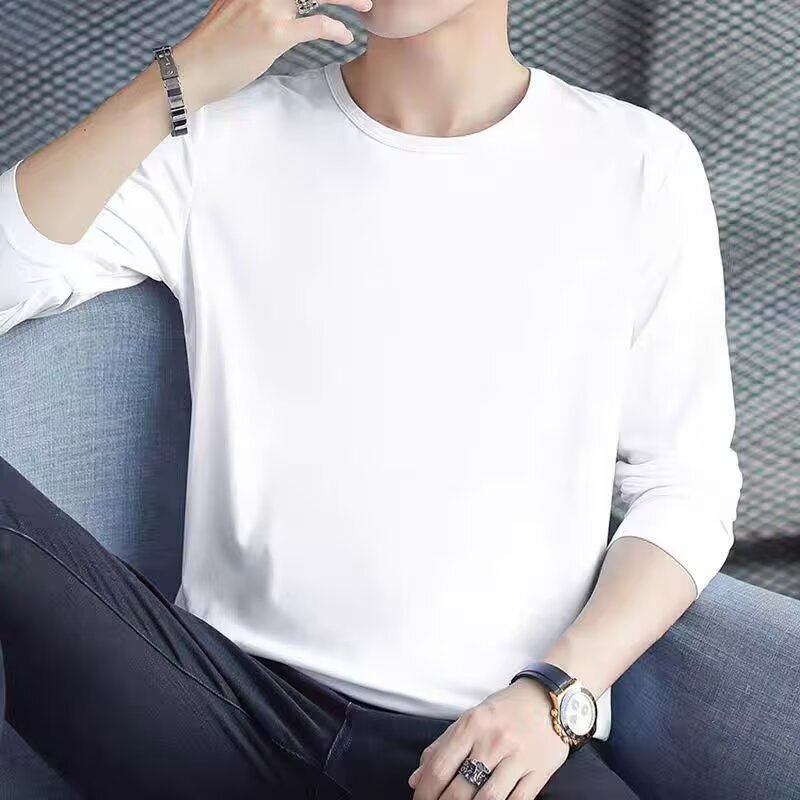 Men's long-sleeved base layer, round neck, solid color, basic style, affordable top, suitable for layering, autumn wear, T-shirt, wholesale from the manufacturer