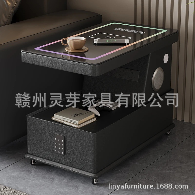 無垢材のモダンな可動式コーヒーテーブル、リビングルーム用ソファサイドテーブル、多機能で軽い高級感のある可動式小型カート|undefined