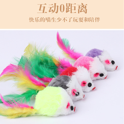 Cat playing with cat mouse, colorful tail, plush mouse, realistic cat mouse, cat toy