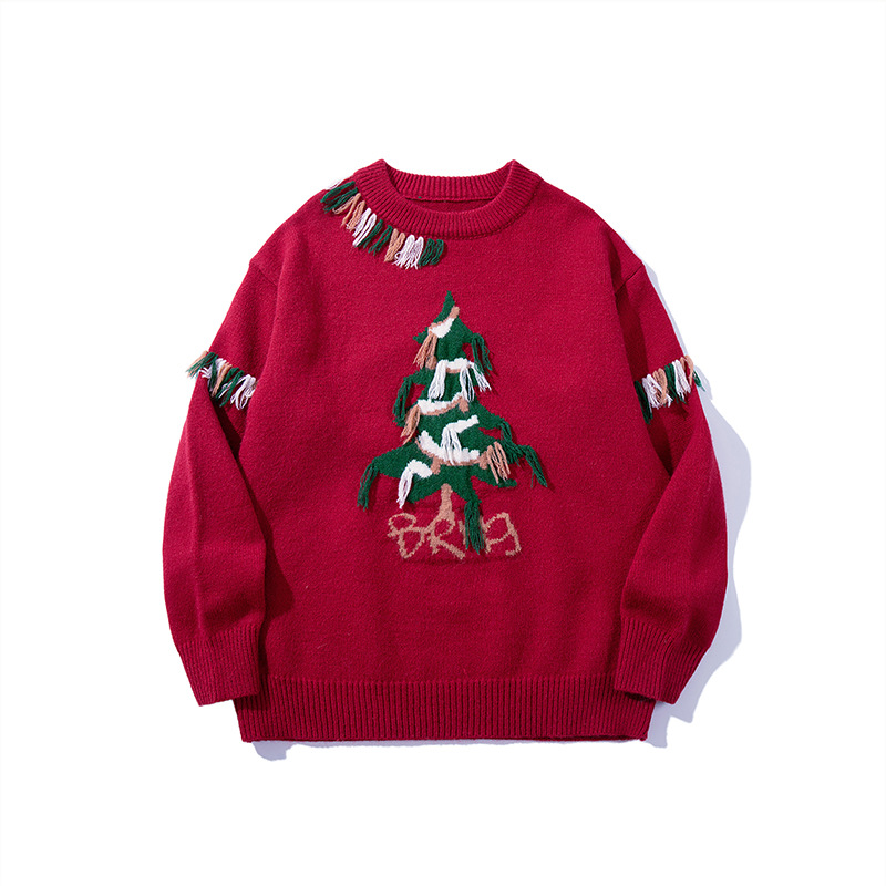 YWFG mujer estilo americano árbol de navidad otoño 2024 pareja superior versátil cuello redondo manga larga suéter de punto image 3