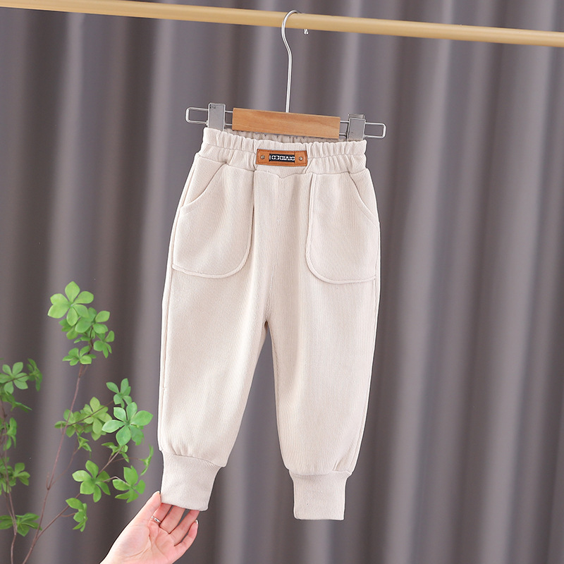 아이보리 리벳 허리 표준 바지 싱글 피스