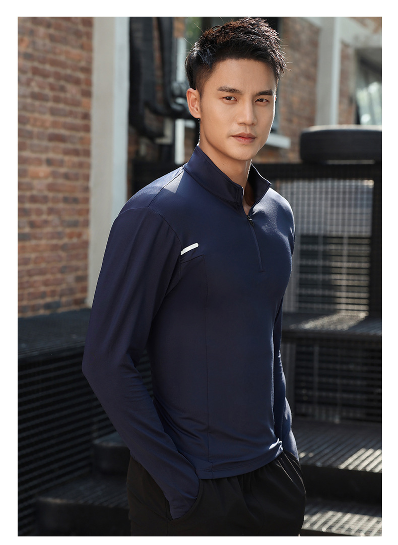 Stand-up Collar Quick-drying Polo Shirt Semi-zipper Fitness Men's Fitness Clothing_voghion.com