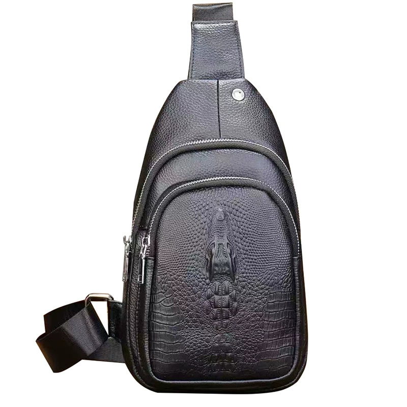 Leather chest bag, universal capacious shoulder bag for leisure