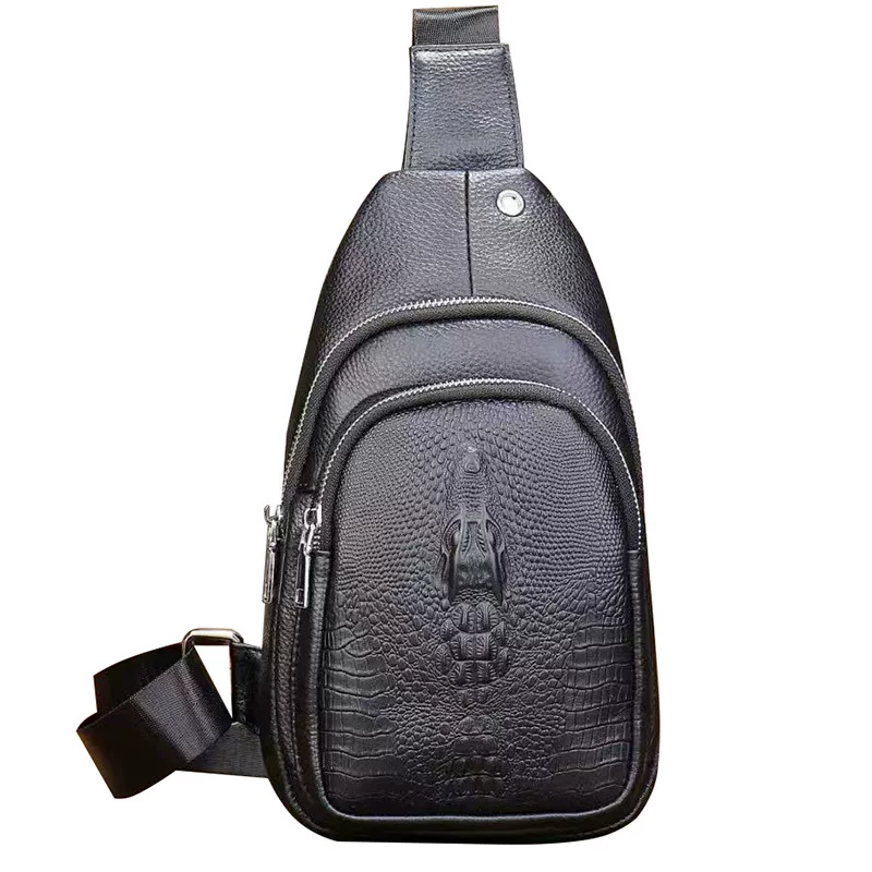 Leather chest bag, universal capacious shoulder bag for leisure