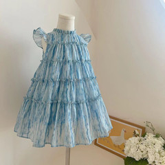 Girls' Short Sleeve Dress Summer Cake Dress Children's Girls' A-Line Skirt Children's Fashion Princess Dress 