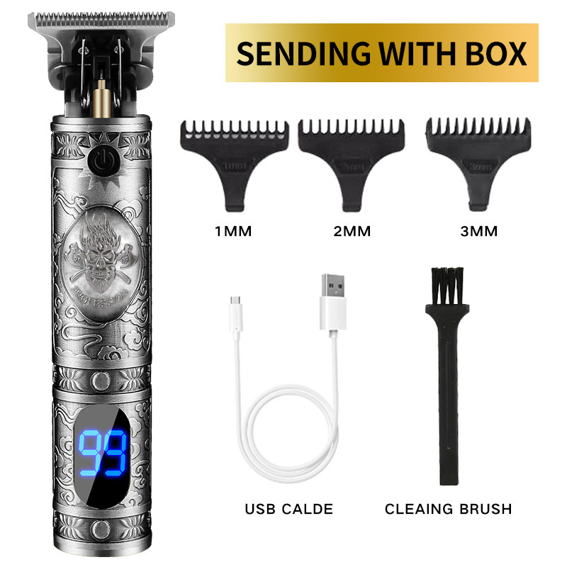 T9 Buda cabeza eléctrica Clipper empuje blanco gradiente aceite cabeza empuje tijeras cabeza profesional peluquería tallado Clipper grabado pelo Clipper