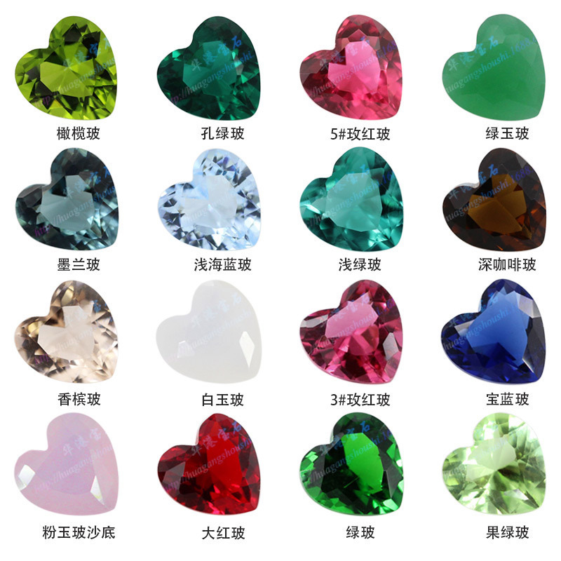 Huagang Gem Heart-shaped Stained Glass Bare Stone Wholesale Multicolor Heart-shaped Glass Rings Main Stone Factory Outlet Huagang Gem Heart-shaped Stained Glass Bare Stone Wholesale Multicolor Heart-shaped Glass Rings Main Stone Factory Outlet