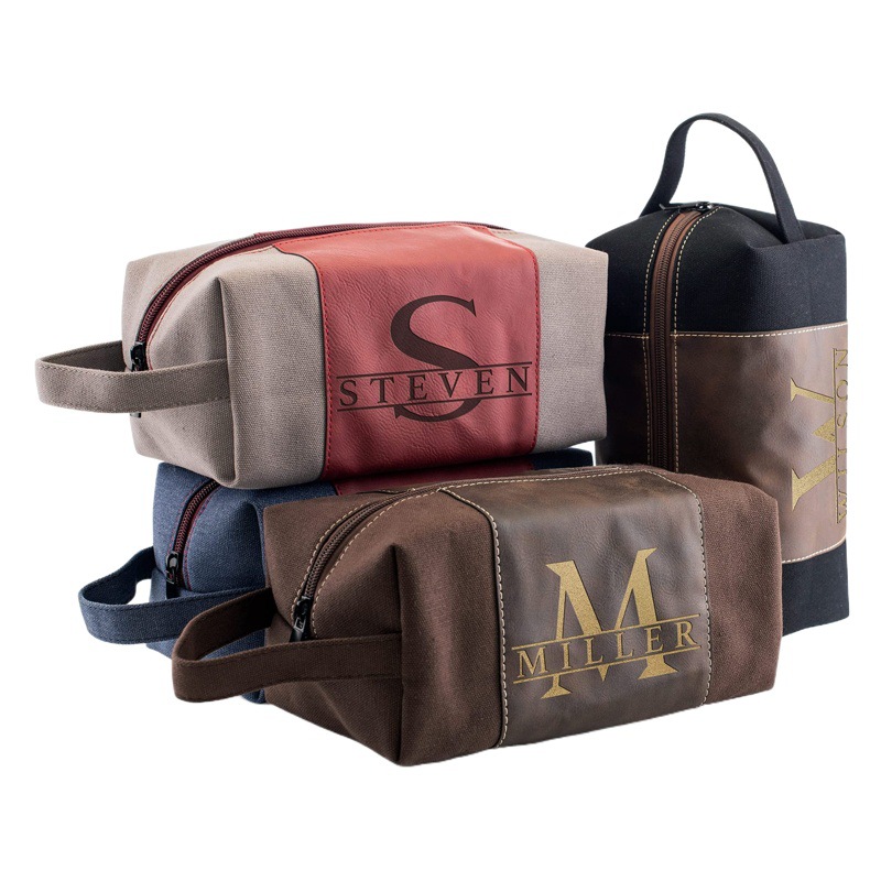 Bolsa de lavado transfronteriza para hombres nuevos bolsa de cosméticos portátil de gran capacidad bolsa de almacenamiento de cuero PU impermeable de lona vintage