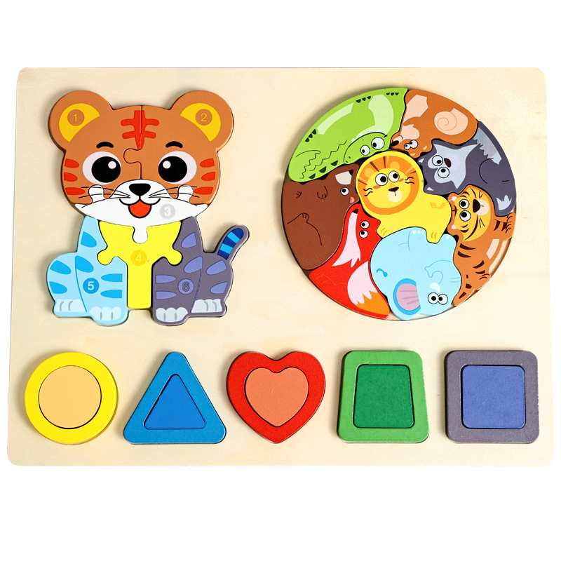 CPC transfronterizo 3 - en - 1 puzzle tridimensional para niños educación temprana forma geométrica cognición animal puzzle juguete de madera