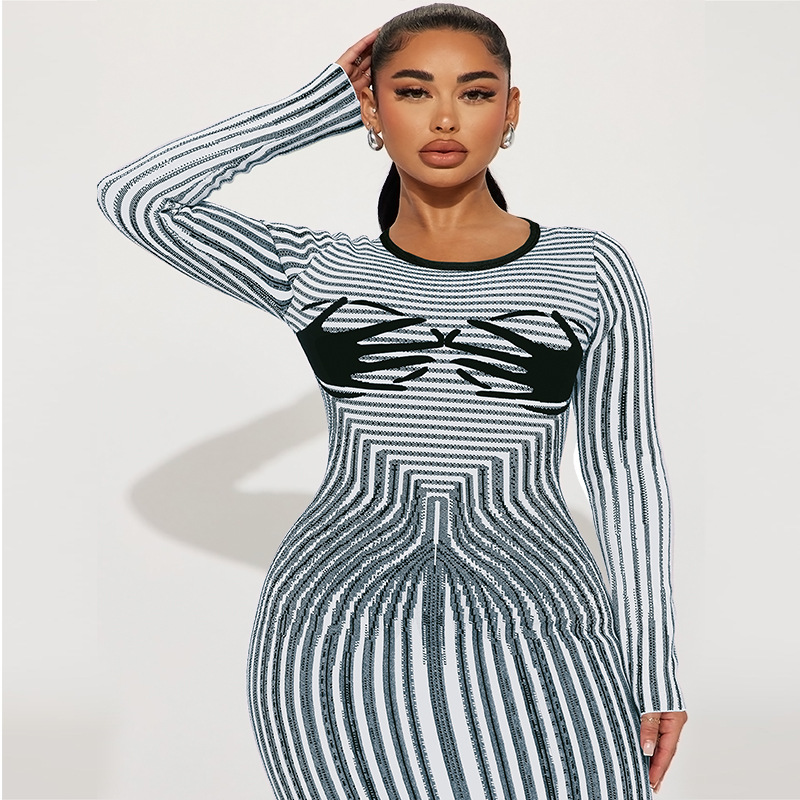 Women's Clothing Plus Size Women's Round Neck Slit Long Sleeve Dress Long Sleeve For Formal & Casual For Women_ecoleips.com