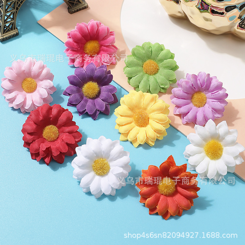 Artificial Flower Daisy Flower Head Kindergarten Sunflower Decoration Fake Flower Artificial Flower DIY Material High-End Realistic