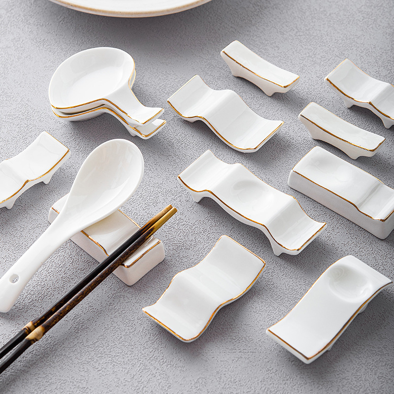 Bone China Semi-round Gold-rimmed Chopsticks Rack Spoon Rack Hotel Set-up Table Chopsticks Holder Chopsticks Holder Chopsticks Pad Public Chopsticks Spoon Rack Bone China Semi-round Gold-rimmed Chopsticks Rack Spoon Rack Hotel Set-up Table Chopsticks Holder Chopsticks Holder Chopsticks Pad Public Chopsticks Spoon Rack