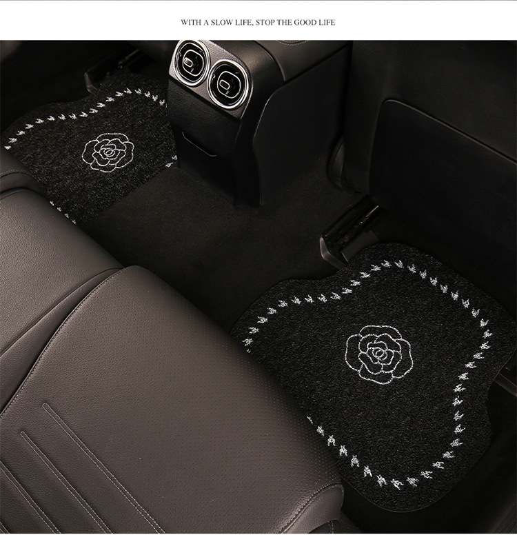 Car Mat Silk Ring Universal Main Driving Carpet Light Luxury Camellia Floor Mat Anti-Dirty Anti-Slip Protection Mat Car Mat