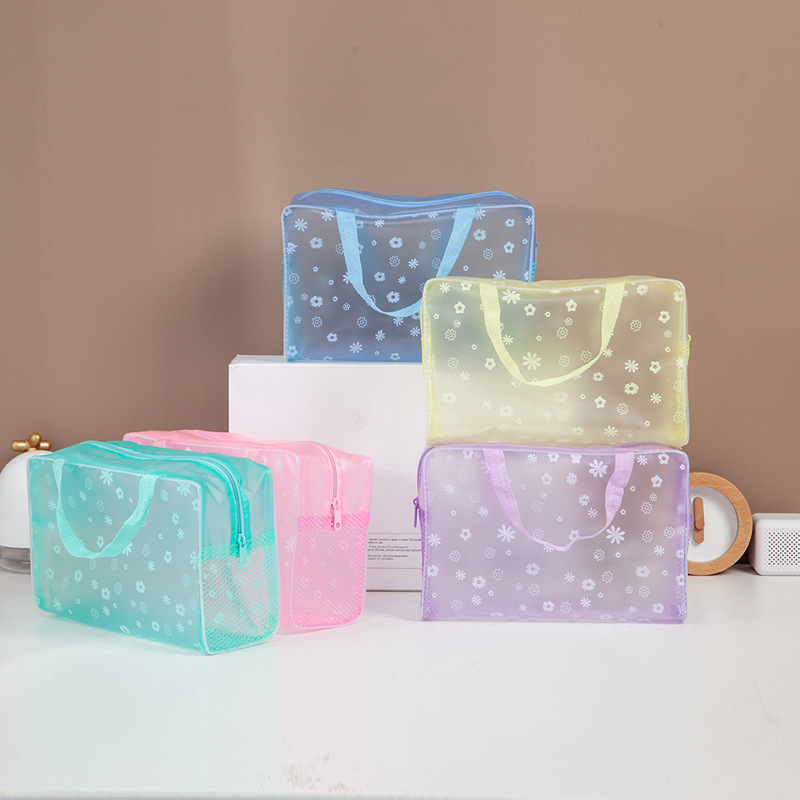 Handheld capacious cosmetic bag PVC for traveling