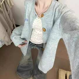 日系甜美毛衣开衫外套女春季新款超好看宽松慵懒风针织衫上衣腈纶