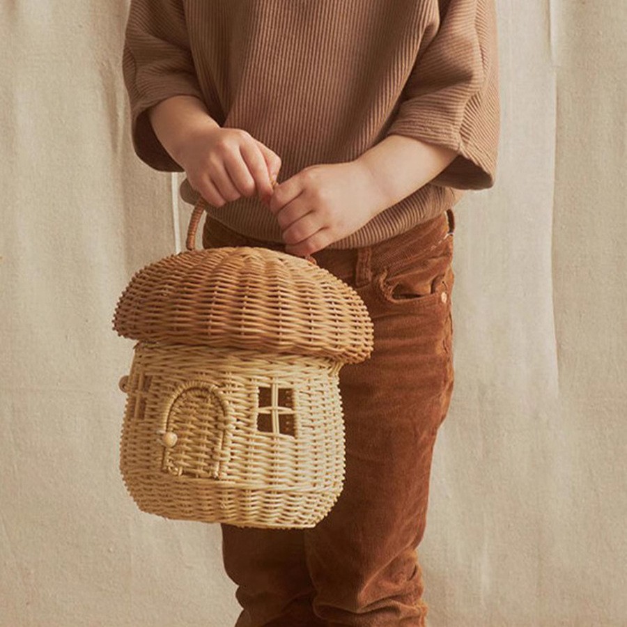 Bolsa de mano de bellota tejida personalizada hongo de caña tejido a mano juguetes para niños cestas de cubierta de cestas de almacenamiento props de fotografía