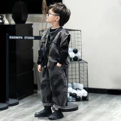 童装2025春秋季男童新款韩版洋气复古无袖牛仔马甲宽松两件套套装