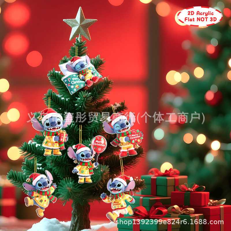 跨境temu希音新款史迪仔圣诞装饰汽车装饰挂件平面亚克力2D挂牌|undefined