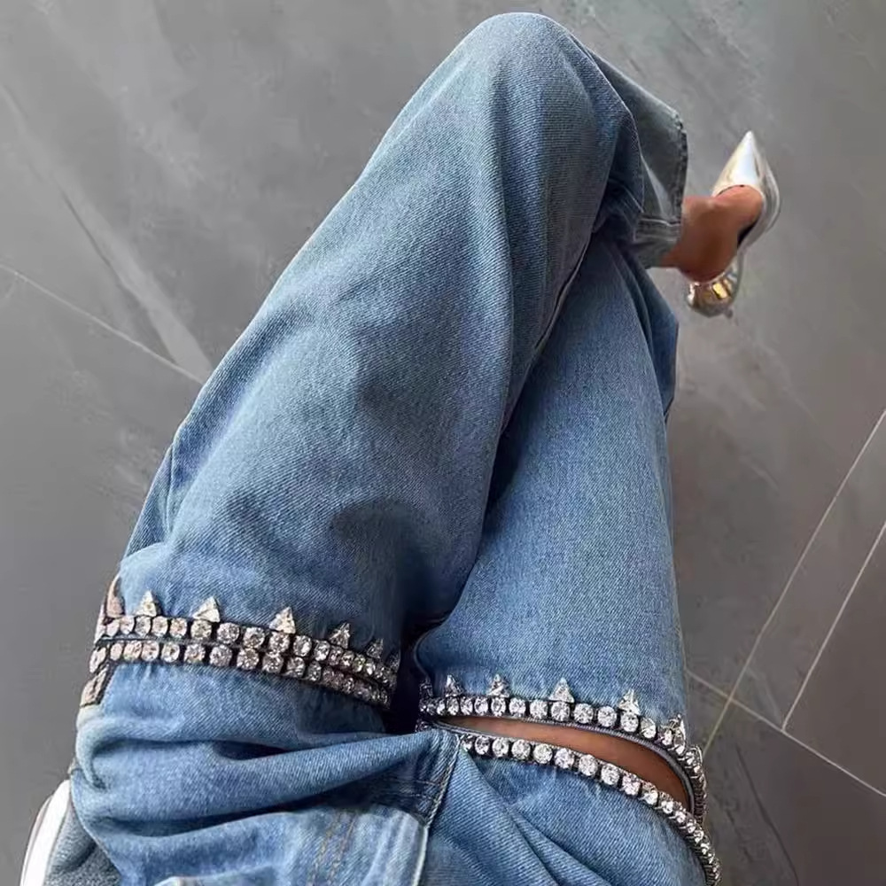 Women's Clothing Blue Ripped Straight Spring And Summer Jeans_voghion.com