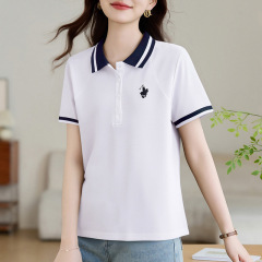 白いpolo襟半袖tシャツ女性2025新夏起爆襟半袖ファッション正肩上着tシャツ