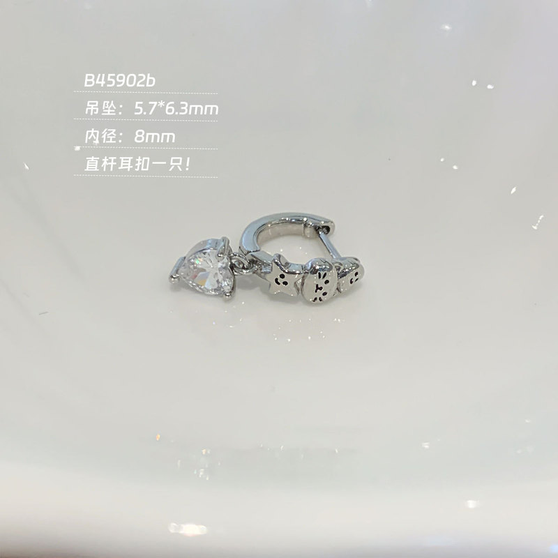 新款医用钛钢满锆十字架吊坠直杆耳扣耳饰爱心吊坠耳环养耳洞耳圈|undefined