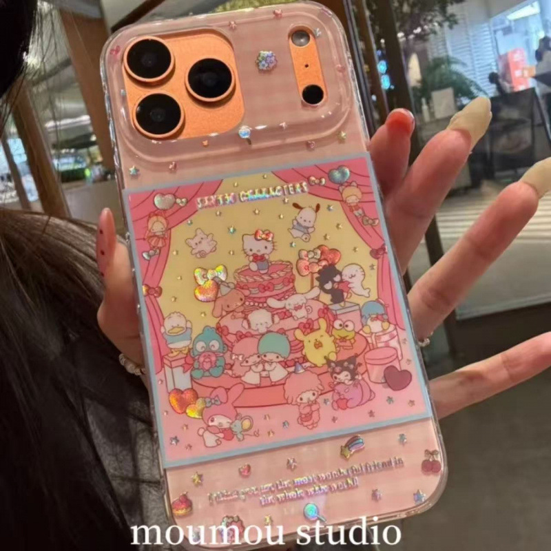 Cute Laser Sanrio Party Suitable for Apple 17Pro/16Promax Mobile Phone Case 15 Protective Cover 1413