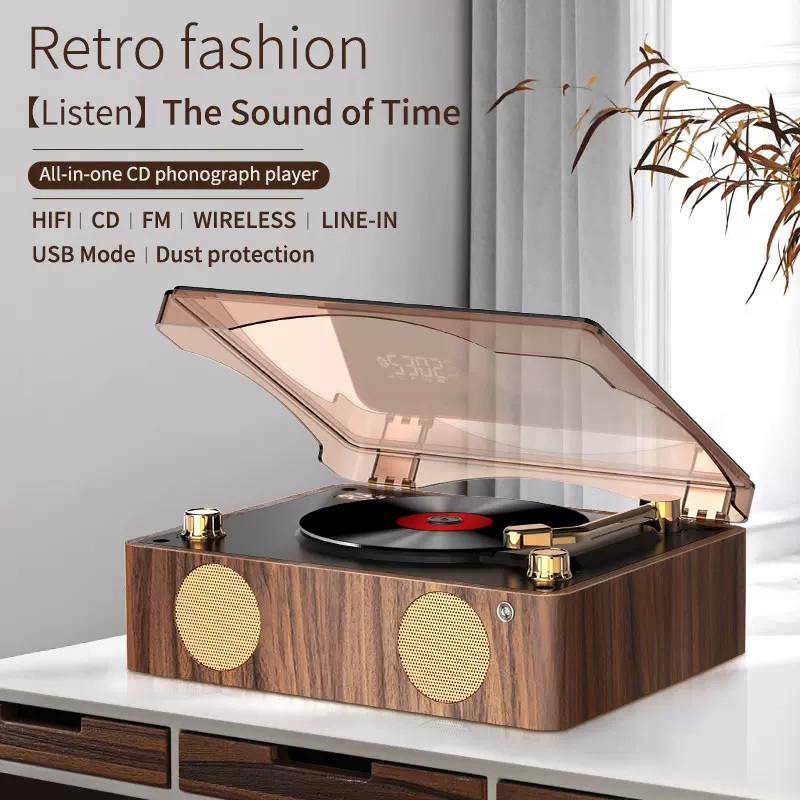 亚马逊新款复古CD播放机音乐蓝牙音箱音响光碟便携式生日礼物CD机