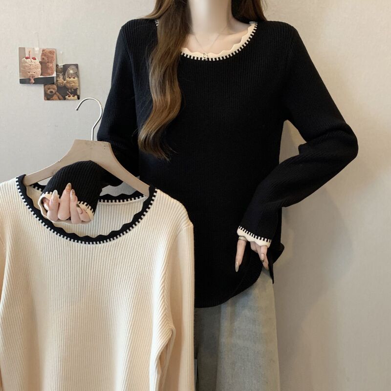 Plus-Size Lace Long-Sleeve T-Shirt for Women, Spring and Autumn 2026 New Style, Loose Fit for Chubby Women, Slimming, Tummy-Covering, Fashionable Inner Wear Top