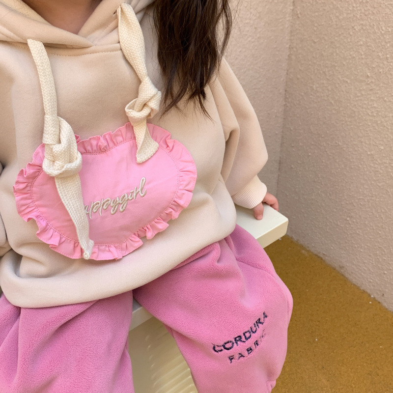 Pantaloni ispessiti maglione da ragazza con cappuccio in velluto 2022 edizione coreana per bambini invernali 2022_voghion.com