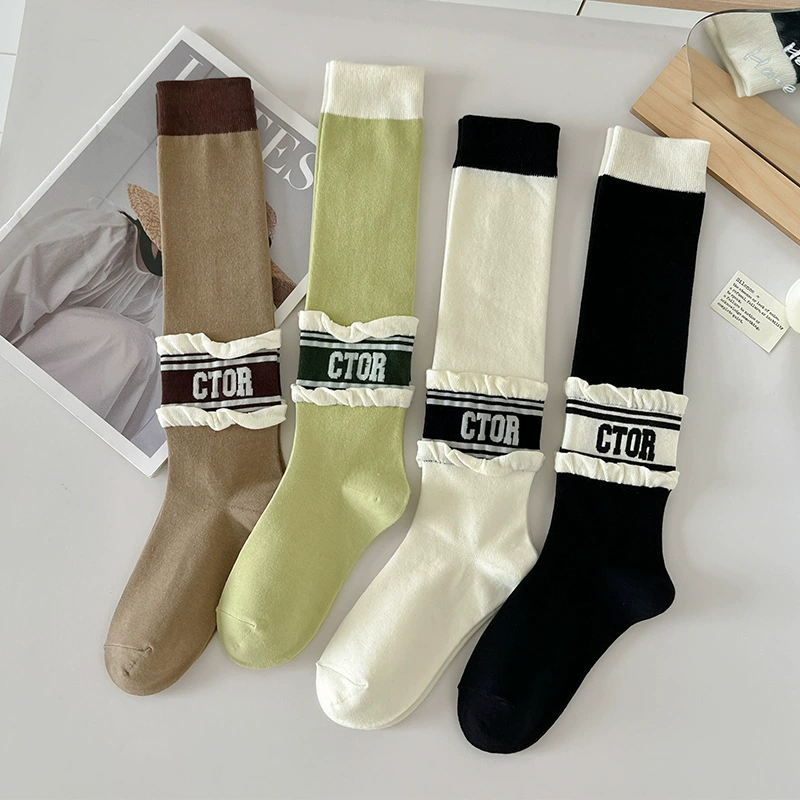 Белые брендовые модные осенние носки до колена, корейский стиль