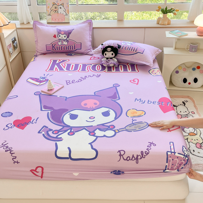 Large Cartoon Sanrio Cotton Fitted Sheet Three-Piece Set, Children's Pure Cotton Bed Cover, Simmons Mattress Protector