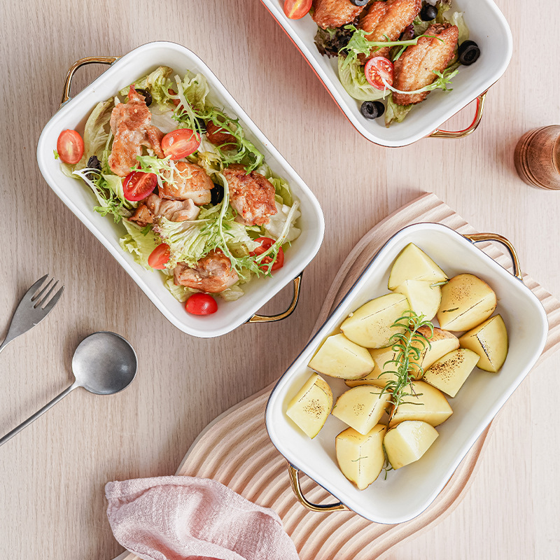 Binaural cerámica pan para hornear hogar creativo plato de ensalada frutas Nordic Internet celebridad vajilla queso arroz al horno