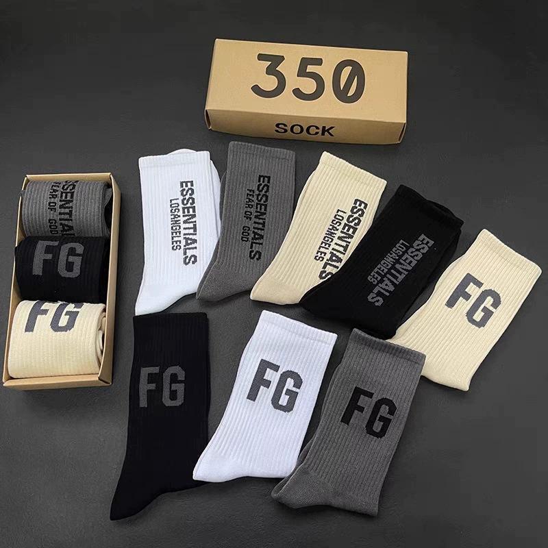 Japanese Style Boxed Couple Men and Women Multi-Line Letters Street Ins Trendy Socks Fg High Cotton Socks Aj Hip-Hop Trendy Sports Fog